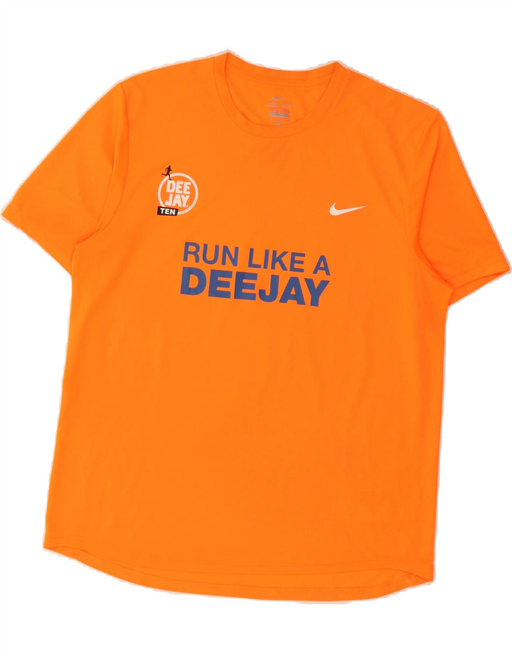 NIKE Mens Dri Fit Graphic T-Shirt Top Medium Orange Polyester Vintage Nike and Second-Hand Nike from Messina Hembry 