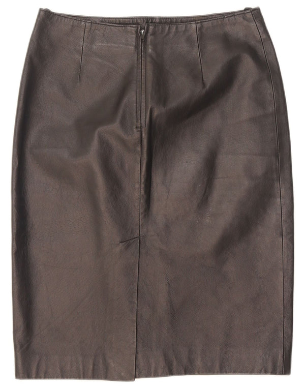 Vintage Womens Leather Pencil Skirt UK 10 Small W28 Black Leather