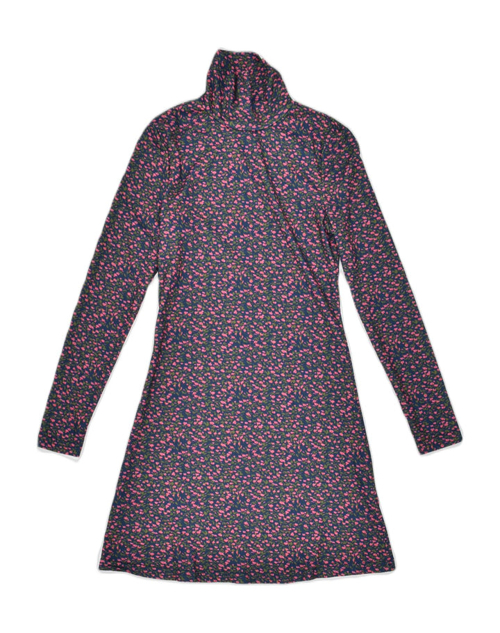 SHEIN Womens Long Sleeve A-Line Dress UK 6 XS Navy Blue Floral Cotton | Vintage | Thrift | Second-Hand | Used Clothing | Messina Hembry 
