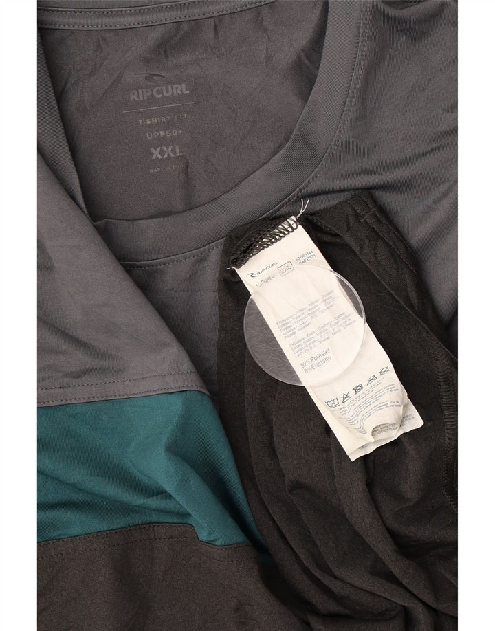 RIP CURL Mens T-Shirt Top 2XL Grey Colourblock Polyester