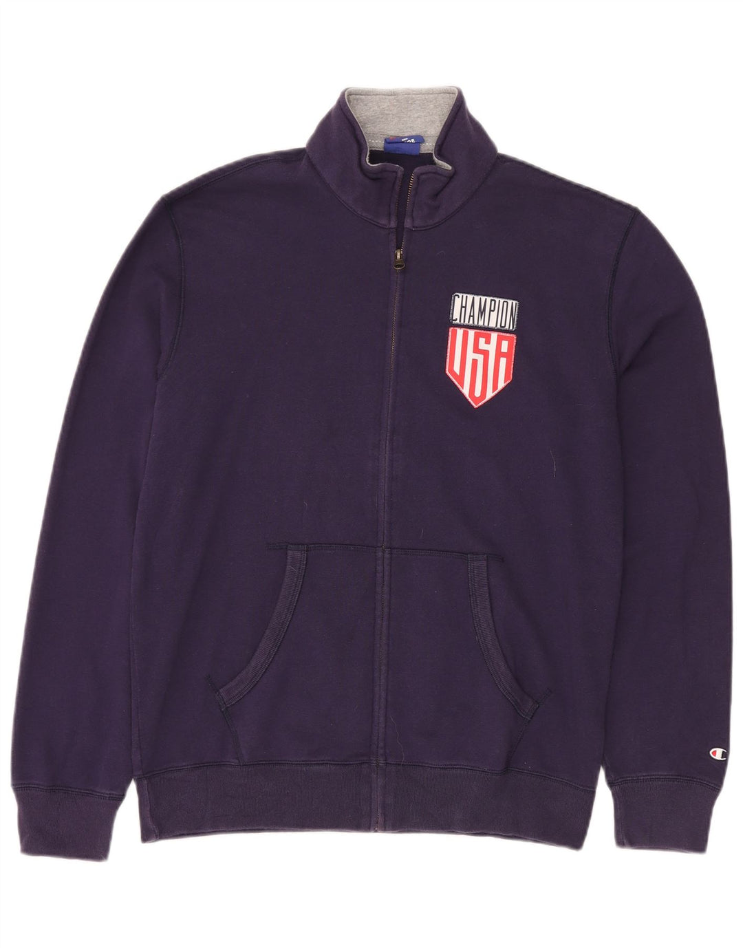 Champion Mens USA Tracksuit Top Jacket Large Purple Cotton