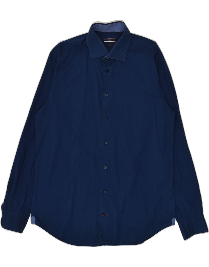TOMMY HILFIGER Mens Tailored Fit Fitted Shirt Size 42 Large Navy Blue | Vintage Tommy Hilfiger | Thrift | Second-Hand Tommy Hilfiger | Used Clothing | Messina Hembry 