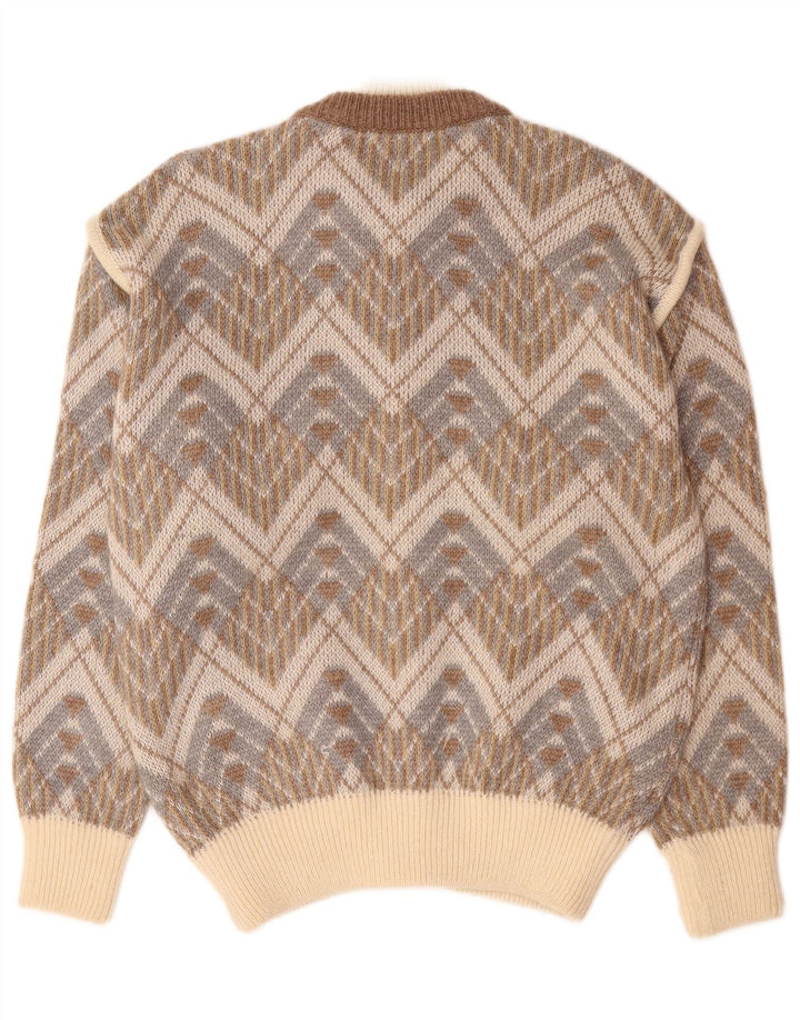 Maglione cardigan da uomo vintage grande geometrico beige