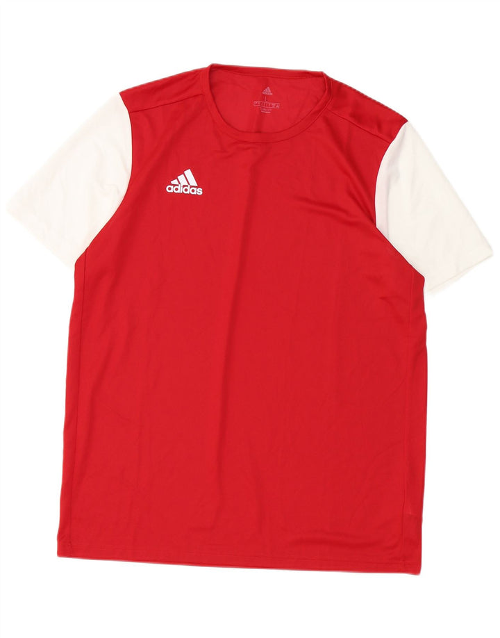 Adidas Mens Climalite T-Shirt Top Large Red Colourblock Polyester