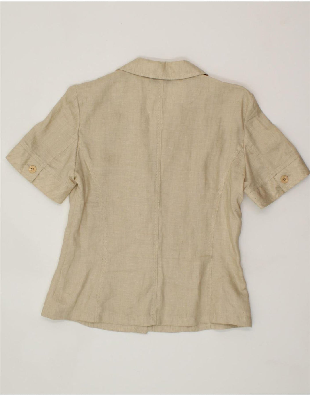 MOMENTI Womens 3 Button Short Sleeve Blazer Jacket UK 14 Medium Beige Vintage Momenti and Second-Hand Momenti from Messina Hembry 