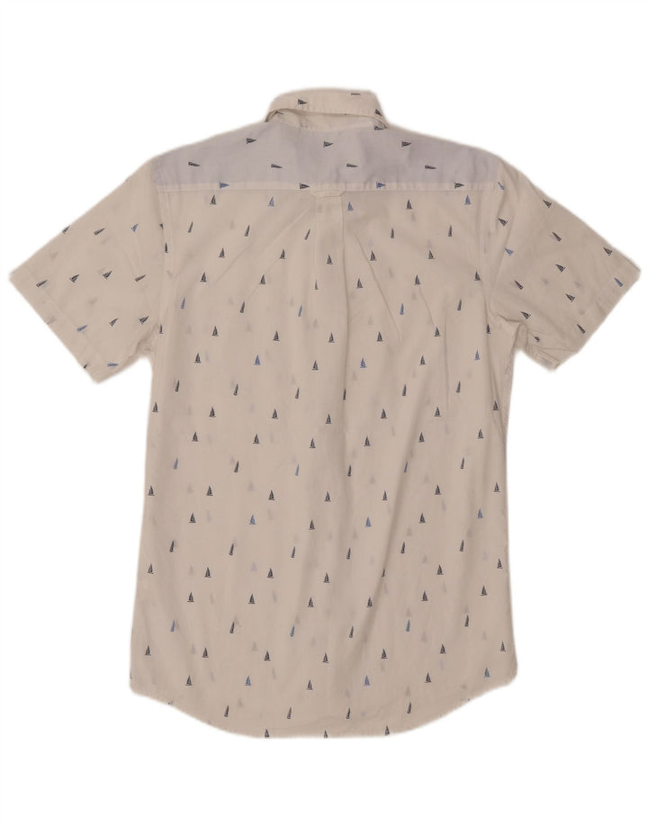 IZOD Camisa de manga corta con estampado abstracto para hombre, algodón blanco pequeño
