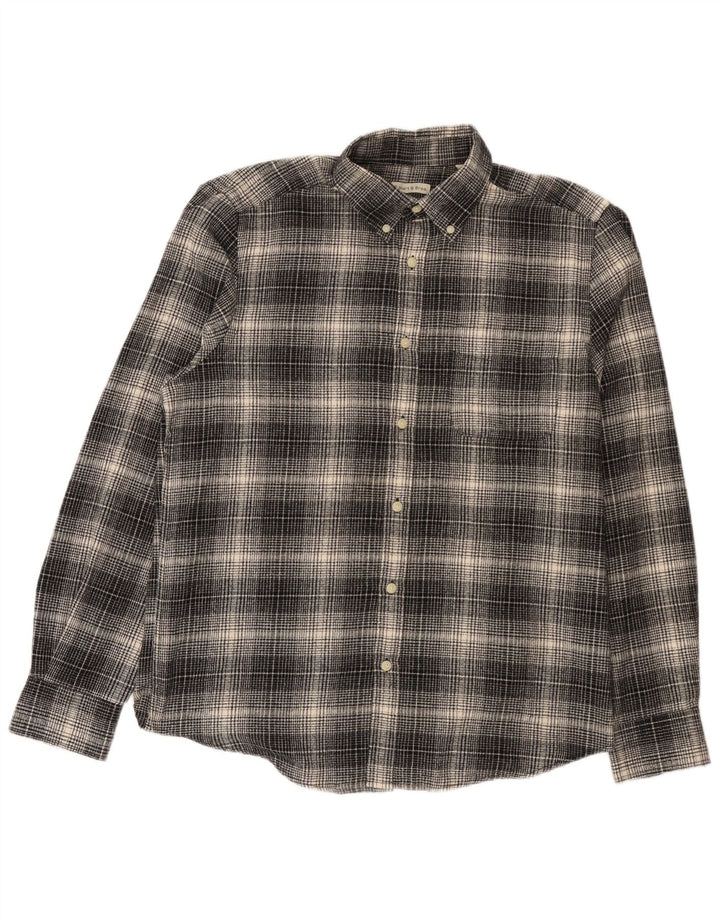 J. Hart & Bros Mens Flannel Shirt Large Black Check Cotton