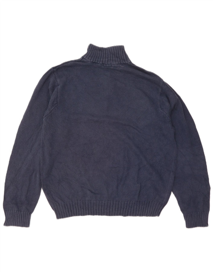 Izod Mens Zip Neck Jumper Sweater Medium Navy Blue Cotton