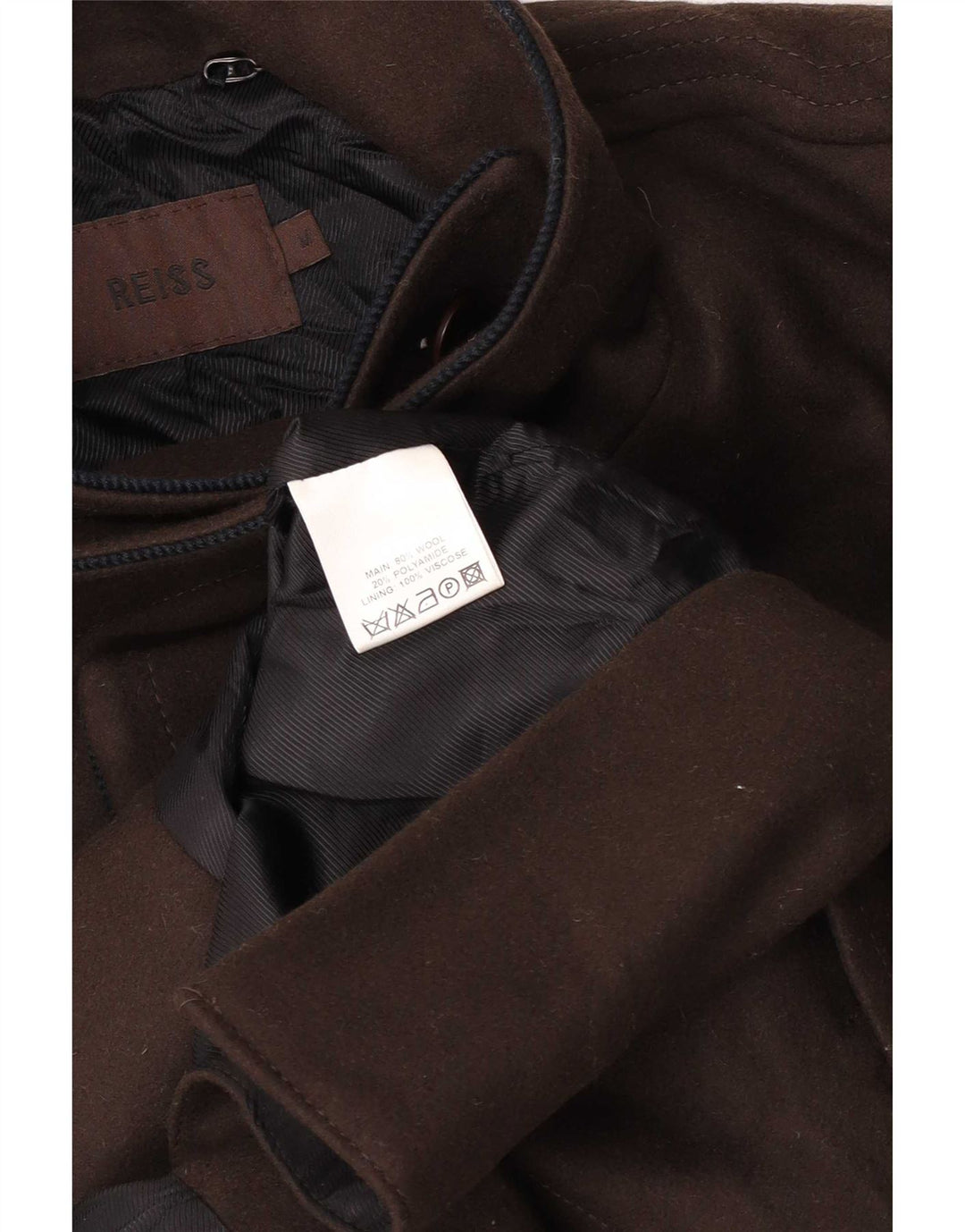 Reiss Mens Overcoat UK 38 Medium Brown Wool