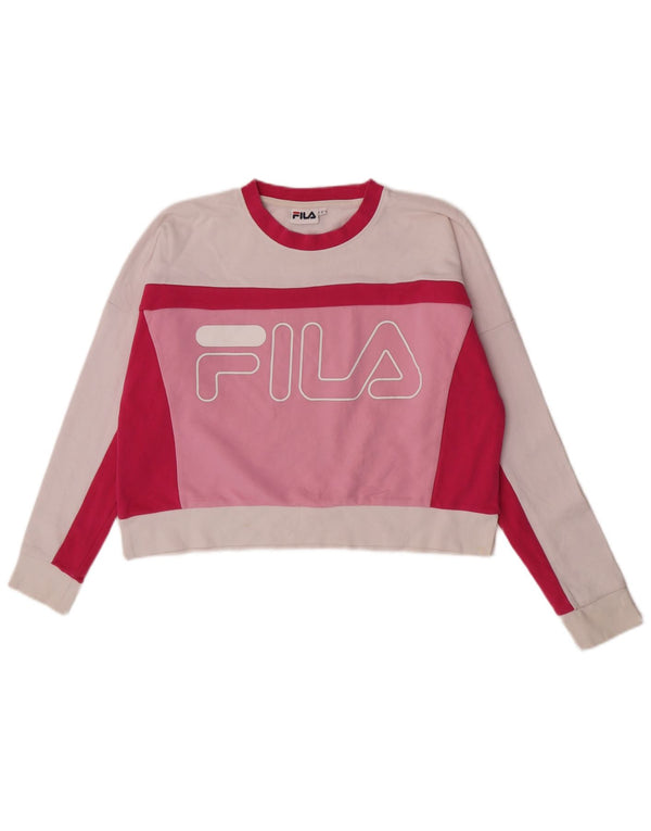 Felpa corta oversize da donna Fila, maglione UK 10 Small Pink Colourblock
