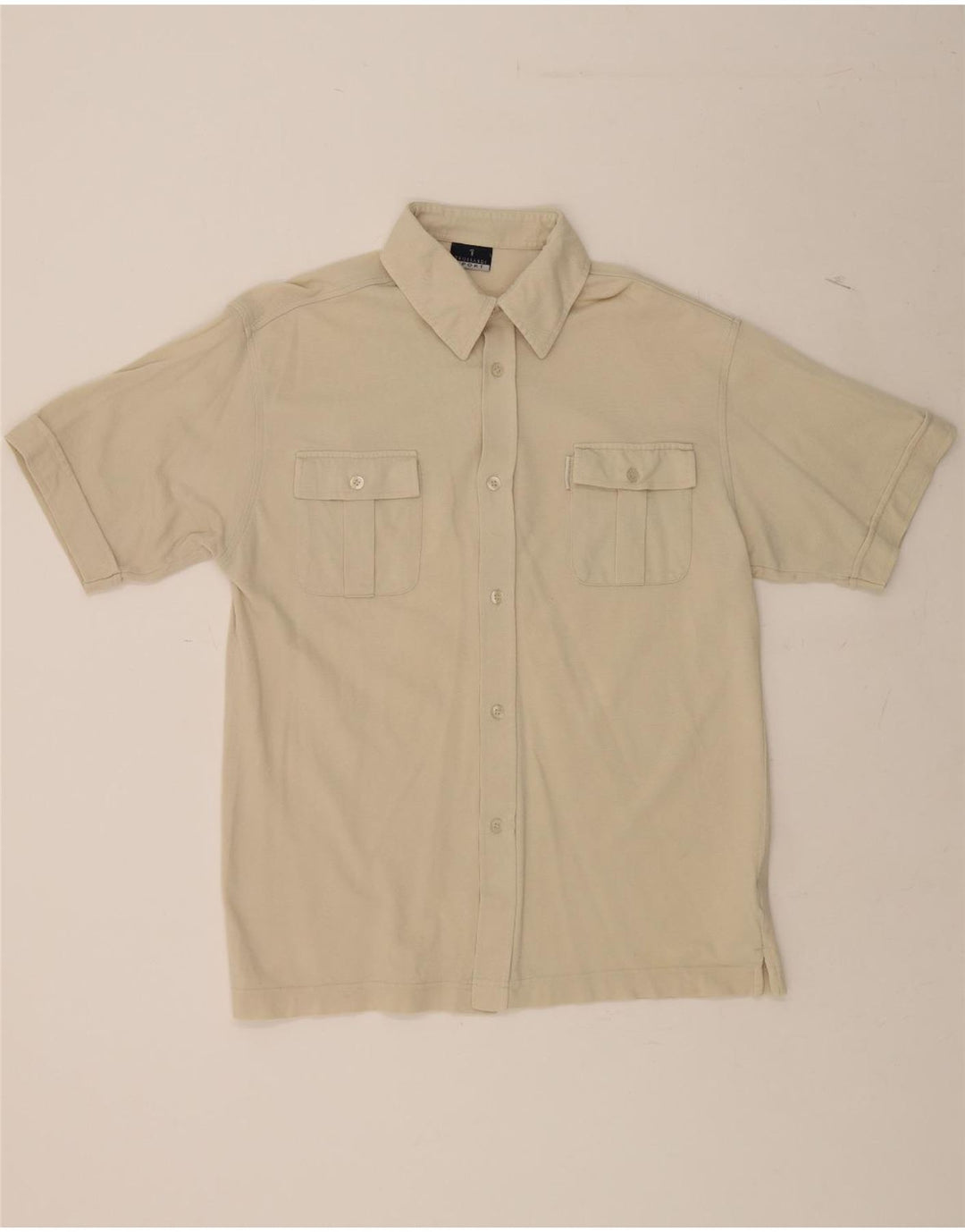 TRUSSARDI Mens Short Sleeve Shirt Medium Beige Cotton Vintage Trussardi and Second-Hand Trussardi from Messina Hembry 