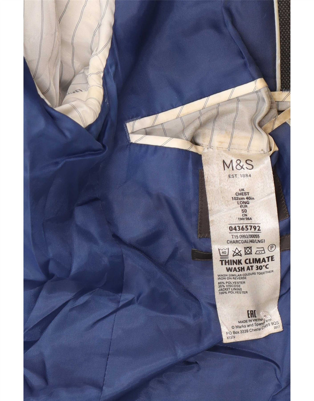 Marks & Spencer Mens Long 2 Button Slim Blazer Jacket UK 40 Medium Grey