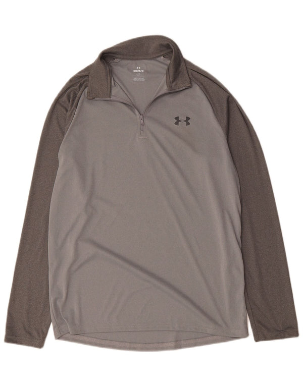 Under Armour Mens Zip Neck Top Long Sleeve Medium Grey Colourblock