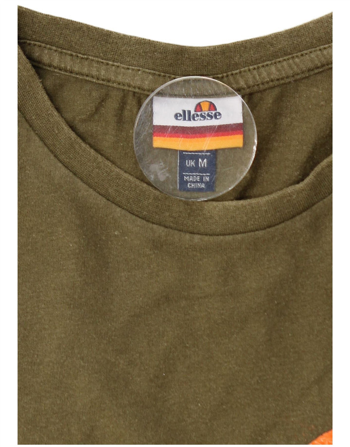 ELLESSE Mens Graphic T-Shirt Top Medium Khaki Cotton
