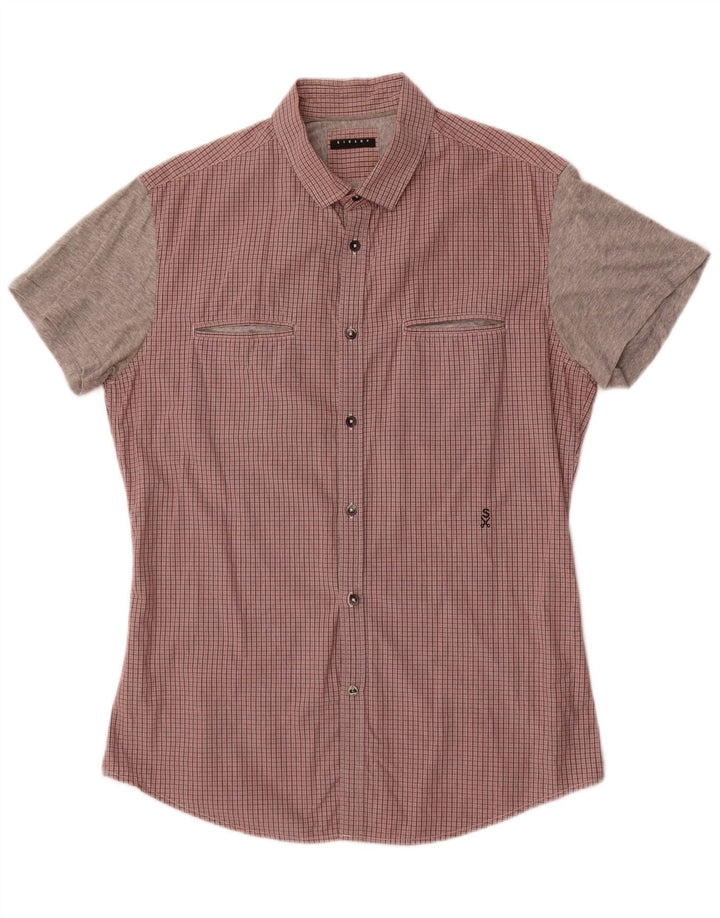 Sisley Mens Short Sleeve Shirt Large Red Check Cotton
