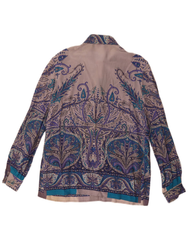 Vintage γυναικείο πουκάμισο μπλούζα UK 16 Large Blue Paisley Silk