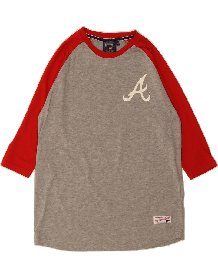 MAJESTIC Mens Cooperstown Graphic Top 3/4 Sleeve Medium Grey Colourblock Vintage Majestic and Second-Hand Majestic from Messina Hembry 