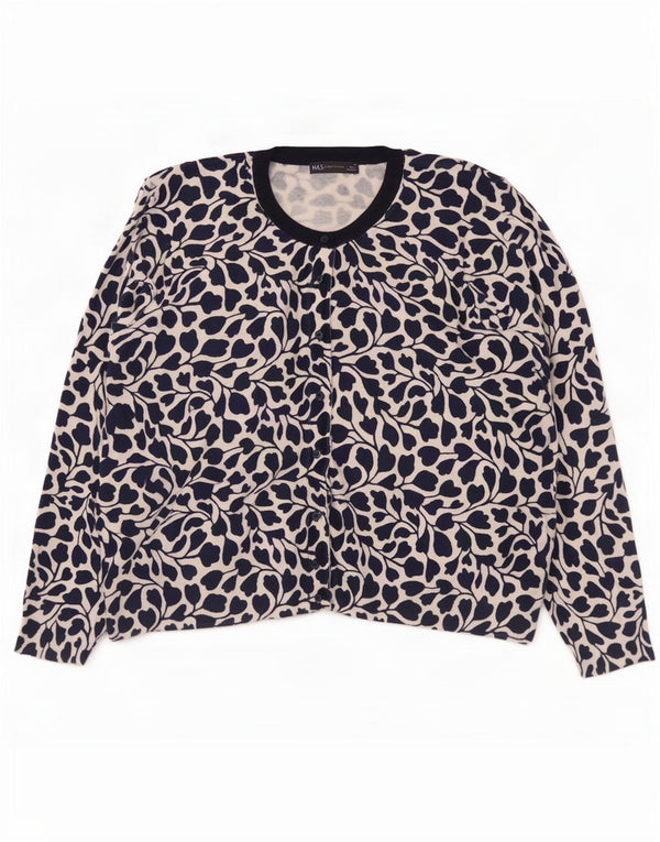 Marks & Spencer Γυναικεία ζακέτα πουλόβερ UK 22 3XL Navy Blue Floral Viscose