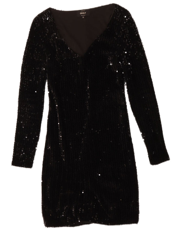 Only Womens Langærmet Skede Kjole UK 6 XS Sort Flecked