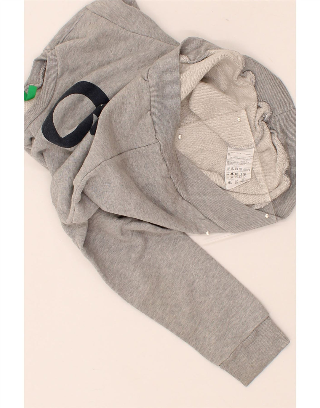 BENETTON Boys Graphic Sweatshirt Jumper 7-8 Years Medium Grey Cotton Vintage Benetton and Second-Hand Benetton from Messina Hembry 