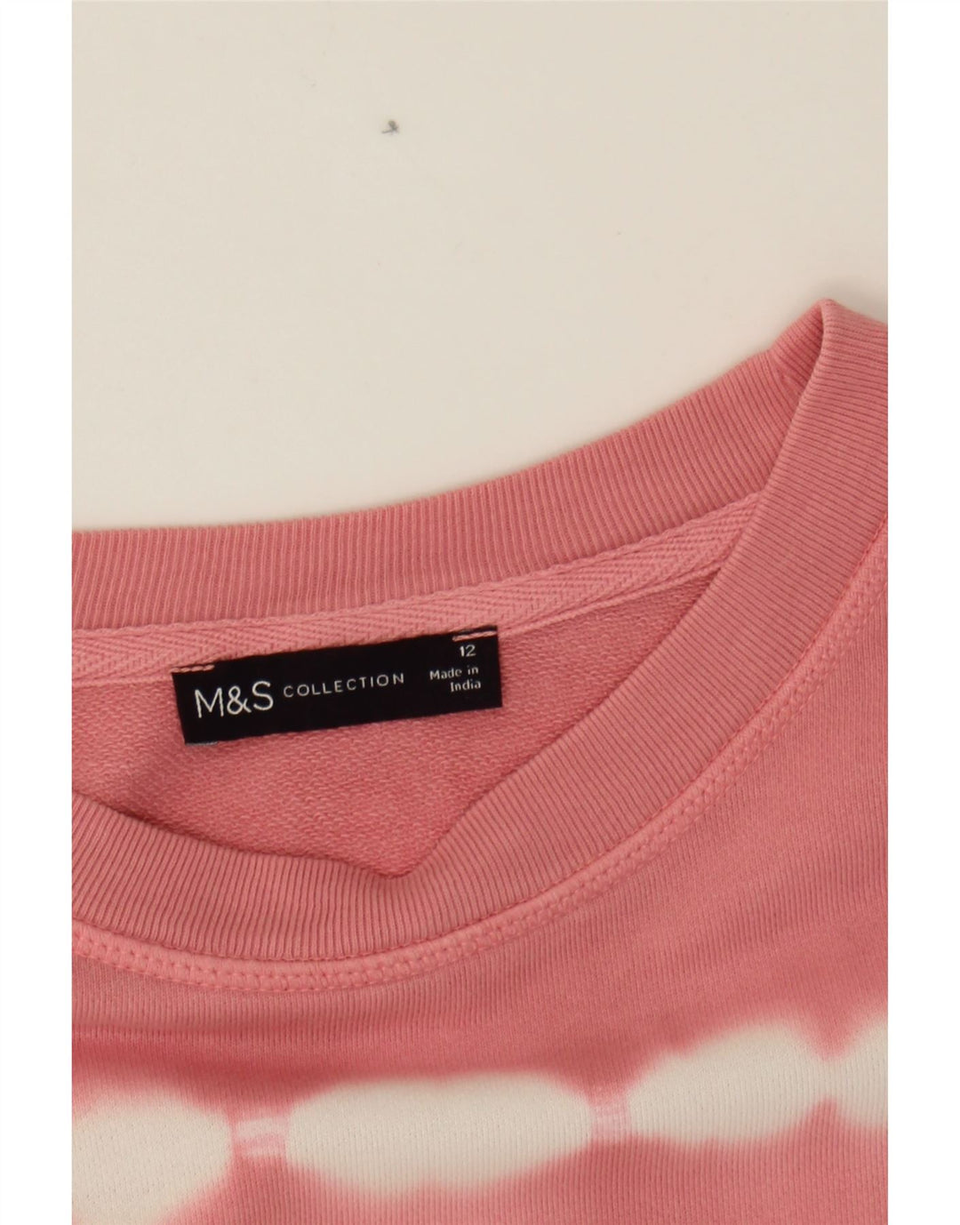 MARKS & SPENCER Womens Sweatshirt Jumper UK 12 Medium Pink Striped Cotton Vintage Marks & Spencer and Second-Hand Marks & Spencer from Messina Hembry 