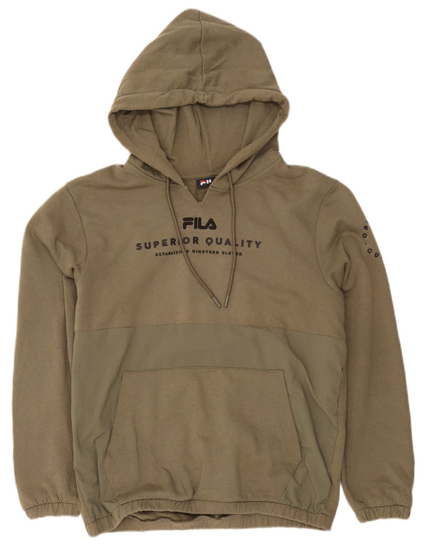 Fila Mens Graphic Hoodie Jumper Medium Khaki Colourblock Cotton