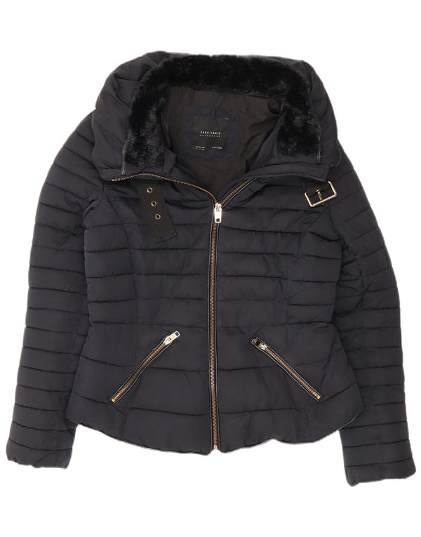 Zara Dame Polstret Jakke UK 12 Medium Navy Blue Polyester