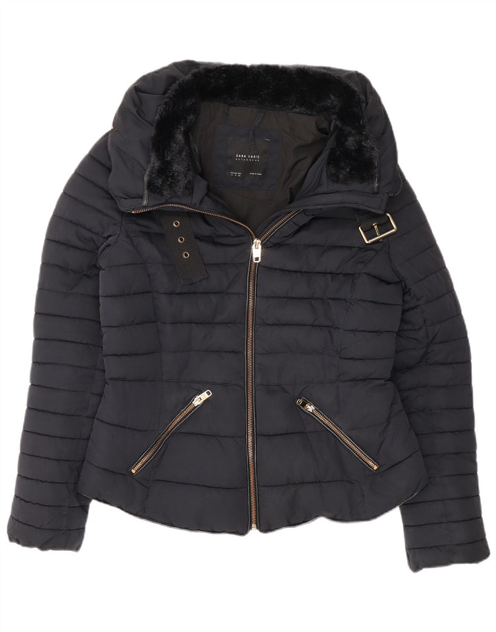 Zara Womens Padded Jacket UK 12 Medium Navy Blue Polyester