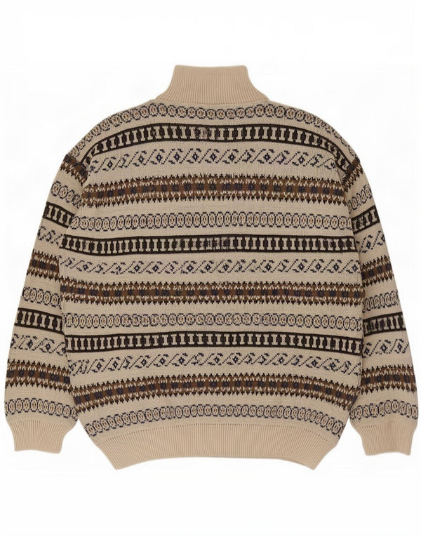 Maglione vintage da uomo con zip e collo IT 54 XL Acrilico geometrico beige