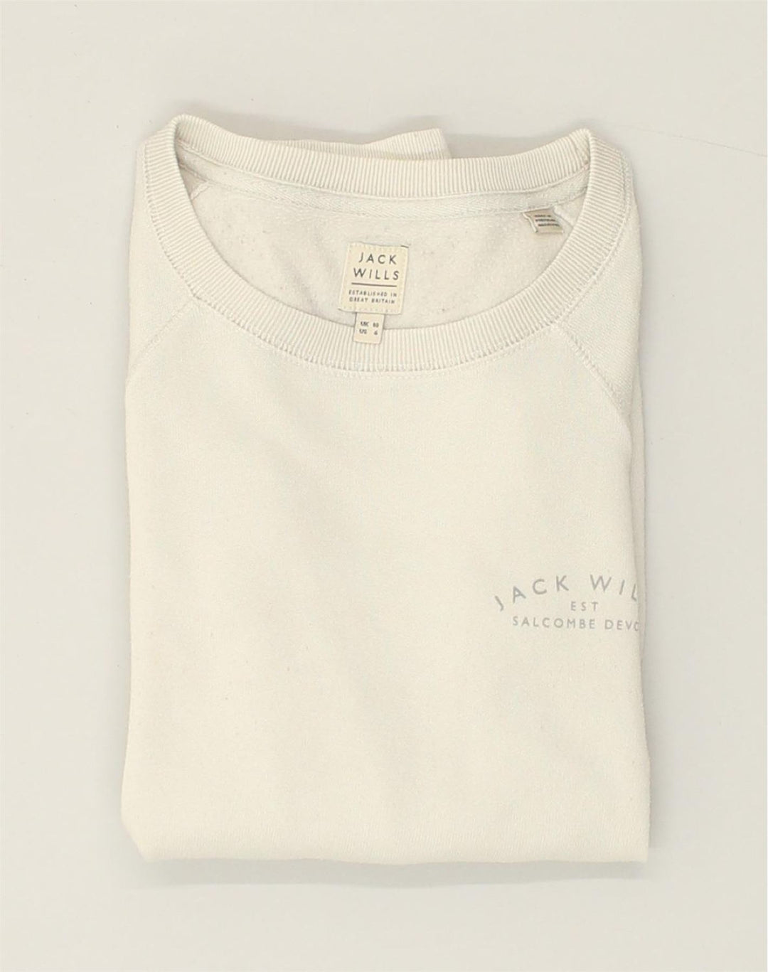 JACK WILLS Womens Loose Fit Sweatshirt Jumper UK 10 Small Off White Cotton | Vintage Jack Wills | Thrift | Second-Hand Jack Wills | Used Clothing | Messina Hembry 