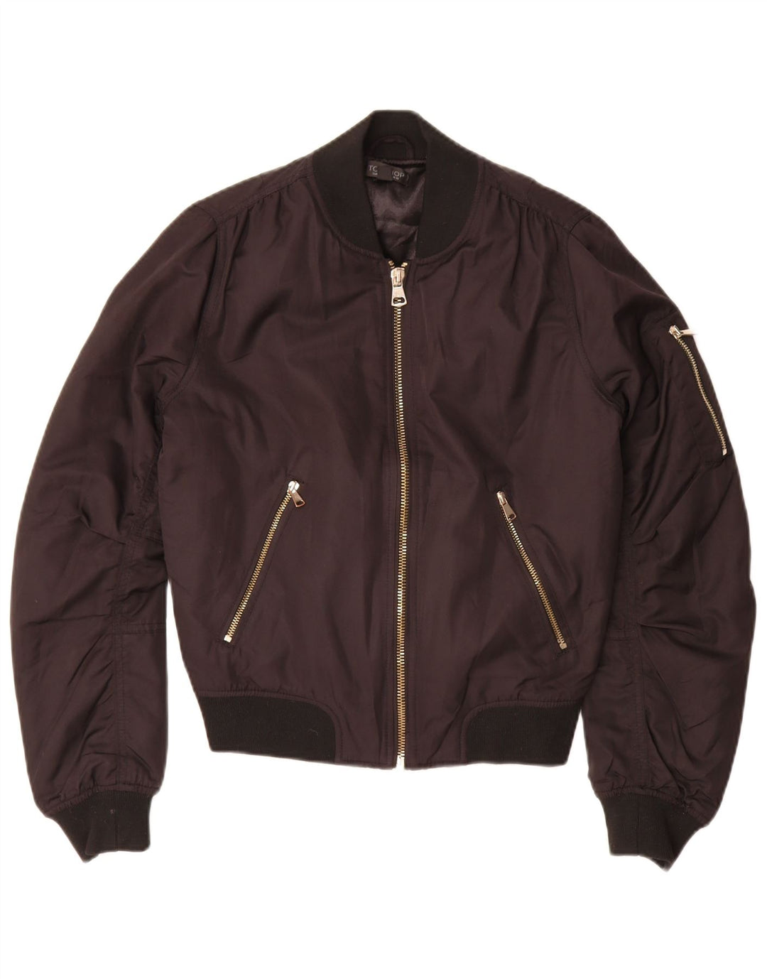Topshop Womens Oversized Bomber Jacket UK 10 Small Black Polyester