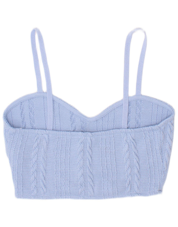 Zara Womens Knit Crop Top UK 8 Small Blue Polyester