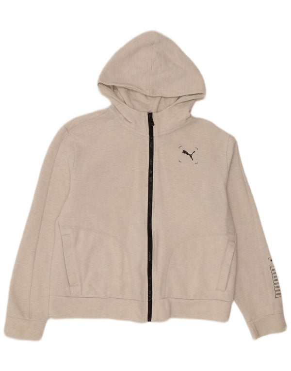 Puma Womens Graphic Zip Hoodie Sweater UK 14 Medium White Cotton
