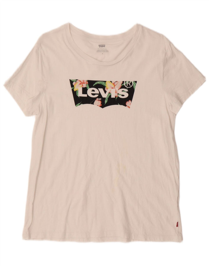 LEVI'S Womens Graphic T-Shirt Top UK 14 Medium White