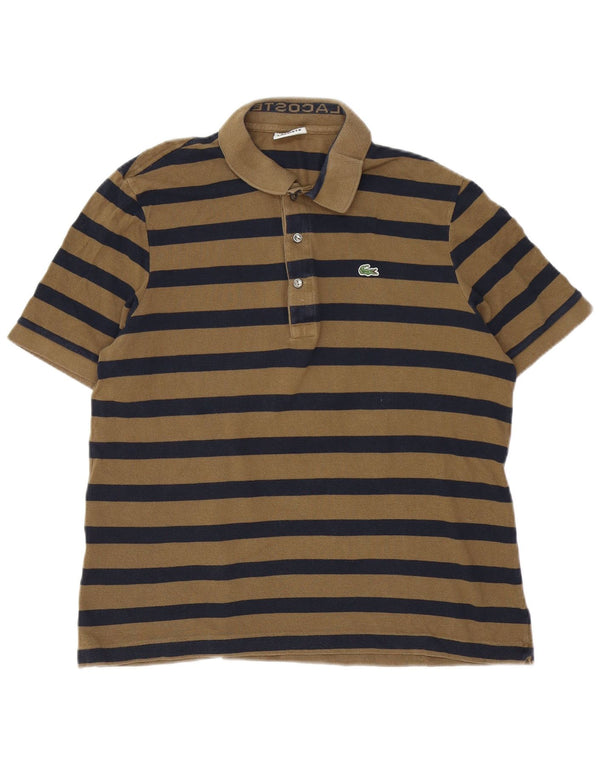 Lacoste Mens Polo Shirt Size 5 Large Khaki Striped Cotton