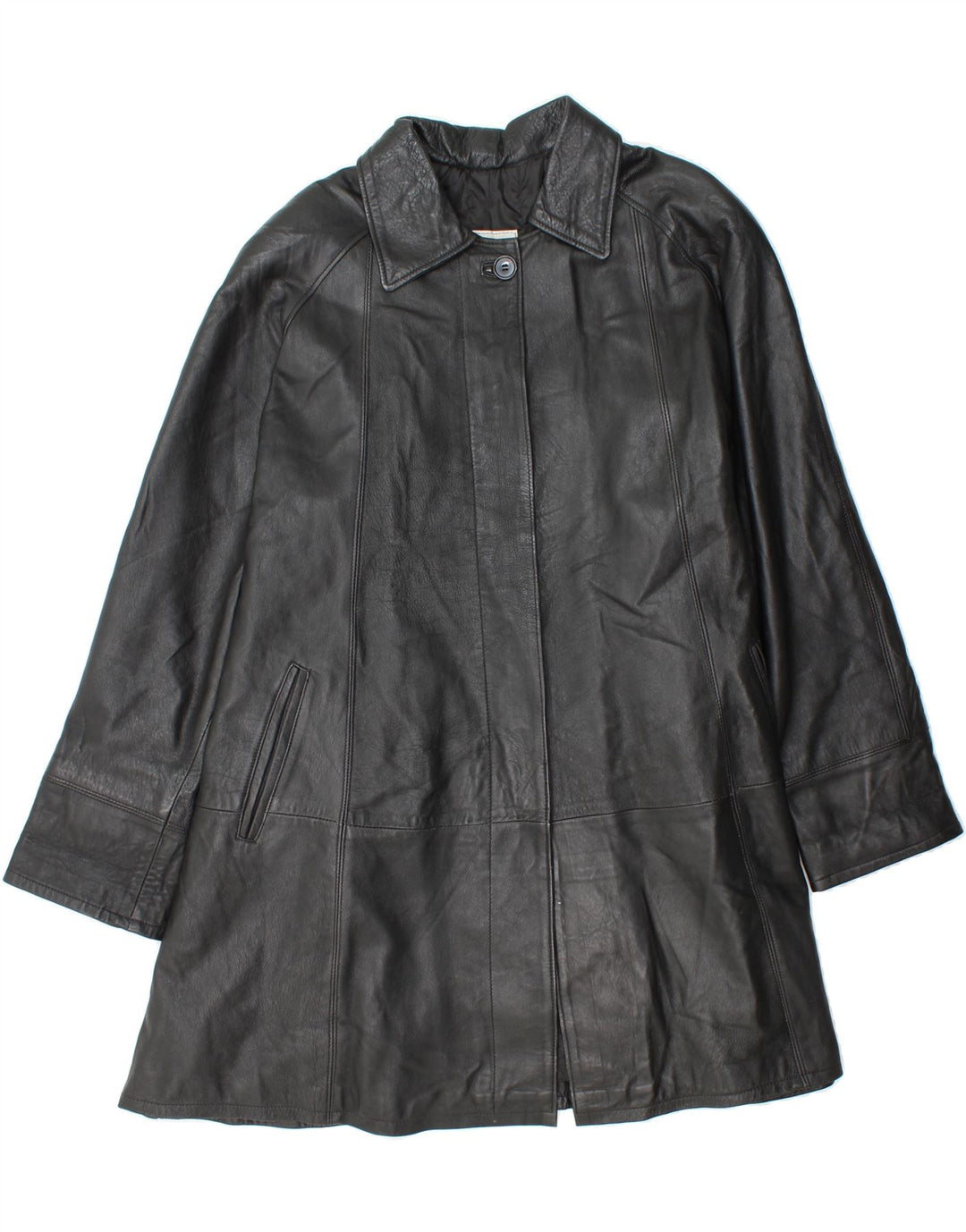 VINTAGE Womens Leather Coat UK 14 Medium Black Leather Vintage Vintage and Second-Hand Vintage from Messina Hembry 