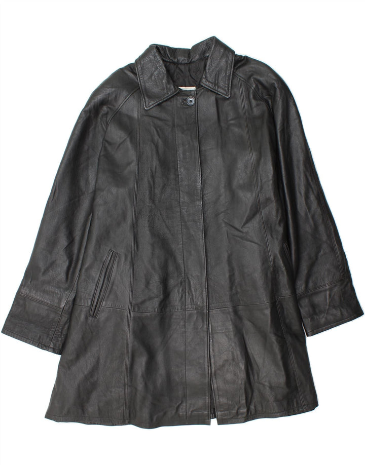VINTAGE Womens Leather Coat UK 14 Medium Black Leather Vintage Vintage and Second-Hand Vintage from Messina Hembry 