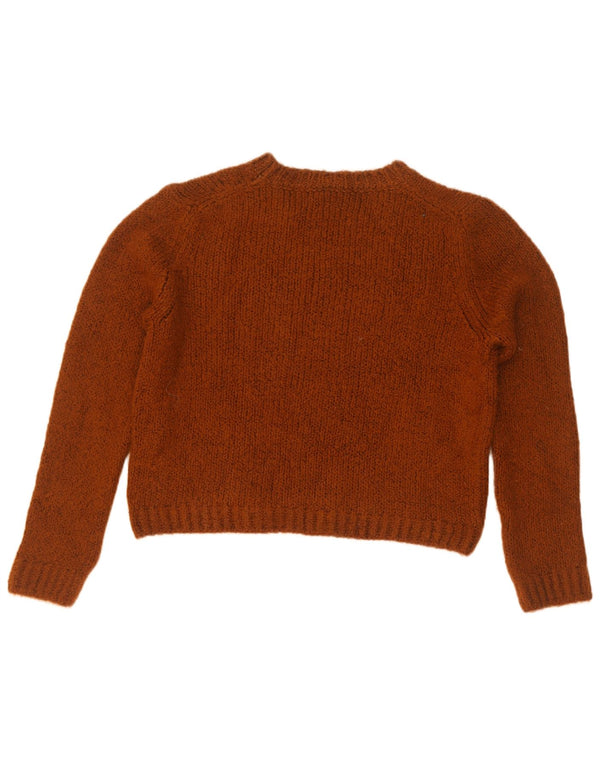 Zara Womens Crop Boat Neck Jumper Sweater UK 14 Medium Brun Akryl
