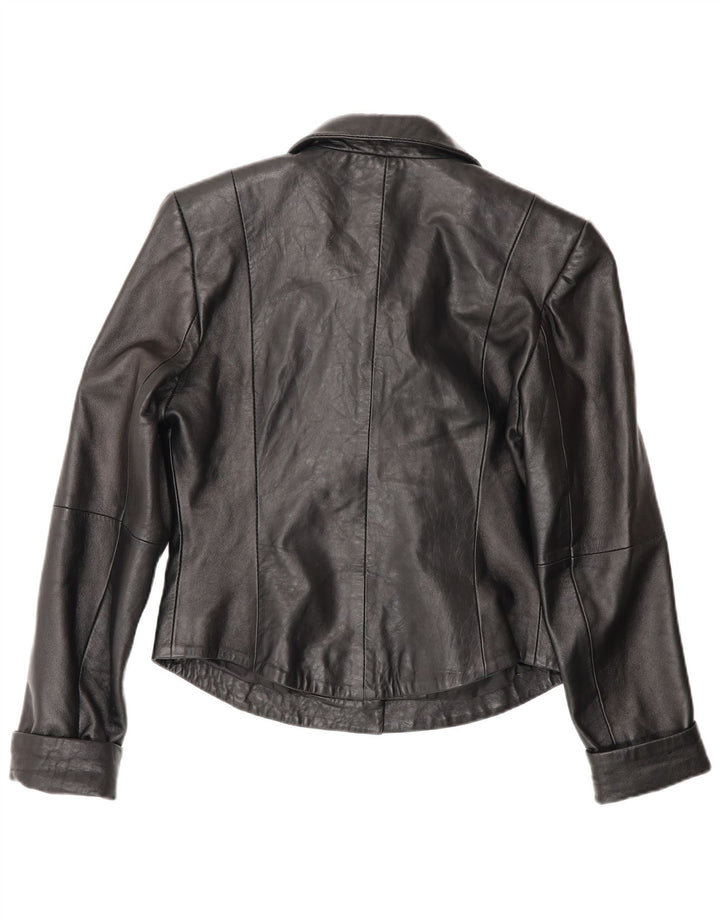 Vintage Womens Leather Blazer Jacket EU 40 Medium Black Leather