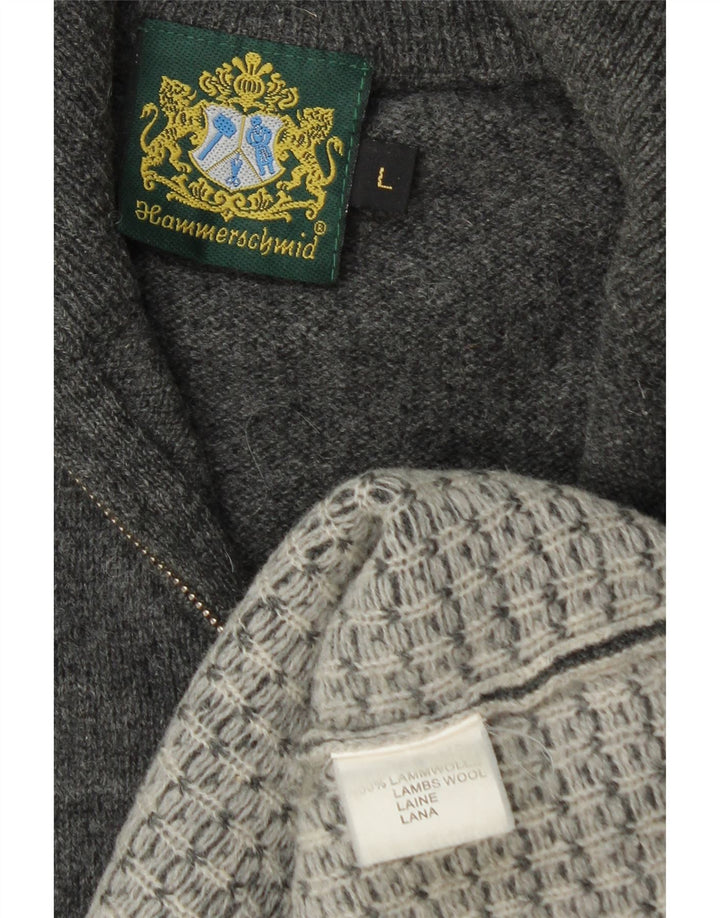 Hammerschmid Mens Zip Neck Jumper Sweater Large Grey Fair Isle Wool