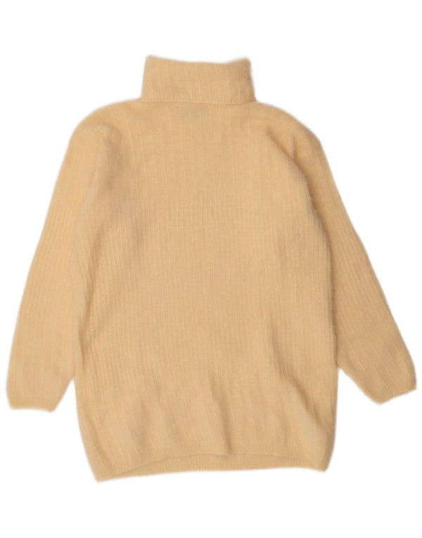 Vintage Womens Longline Roll Neck Jumper Sweater UK 14 Medium Yellow Angora