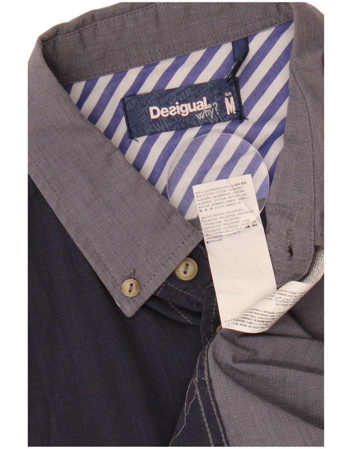 DESIGUAL Mens Graphic Shirt Medium Navy Blue Colourblock Cotton