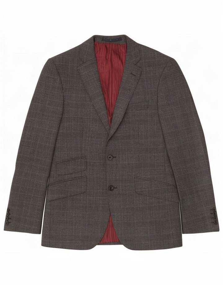 Jaqueta blazer masculina de 2 botões Marks & Spencer Reino Unido 38 lã xadrez cinza médio