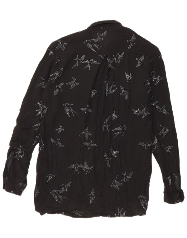 Zara Chemisier graphique surdimensionné pour femme UK 6 XS Viscose noire