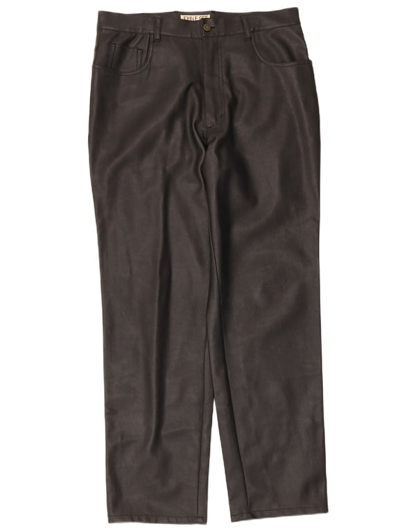 John F Gee Mens Straight Faux Leather Trousers EU 50 Large W34 L31 Black