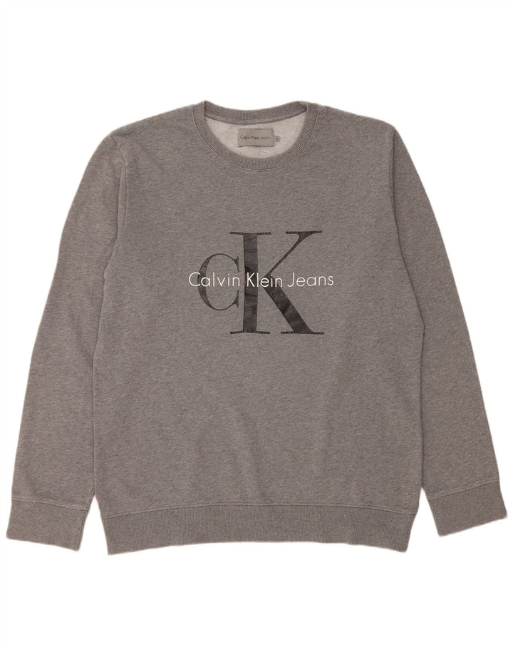 CALVIN KLEIN JEANS Mens Graphic Sweatshirt Jumper XL Grey