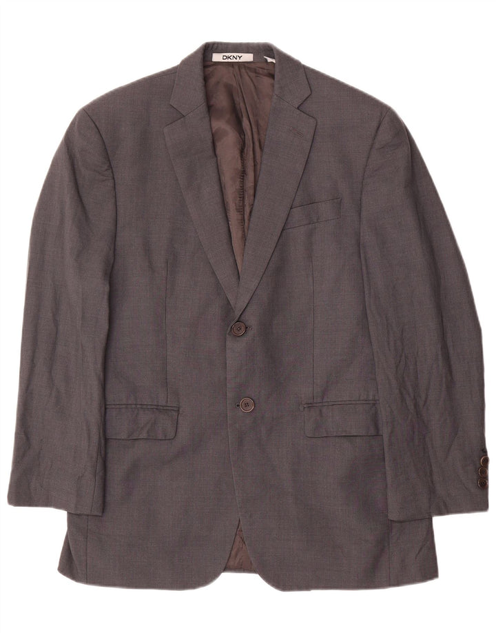 Giacca blazer da uomo a 2 bottoni Dkny UK 37 piccola lana grigia