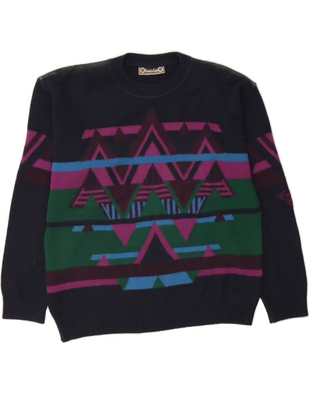COMPASS CARD Mens Crew Neck Jumper Sweater Large Navy Blue Geometric Vintage COMPASS CARD and Second-Hand COMPASS CARD from Messina Hembry 