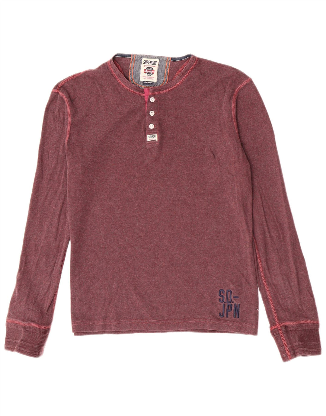 Superdry Mens Slim Fit Top Long Sleeve Large Maroon Cotton