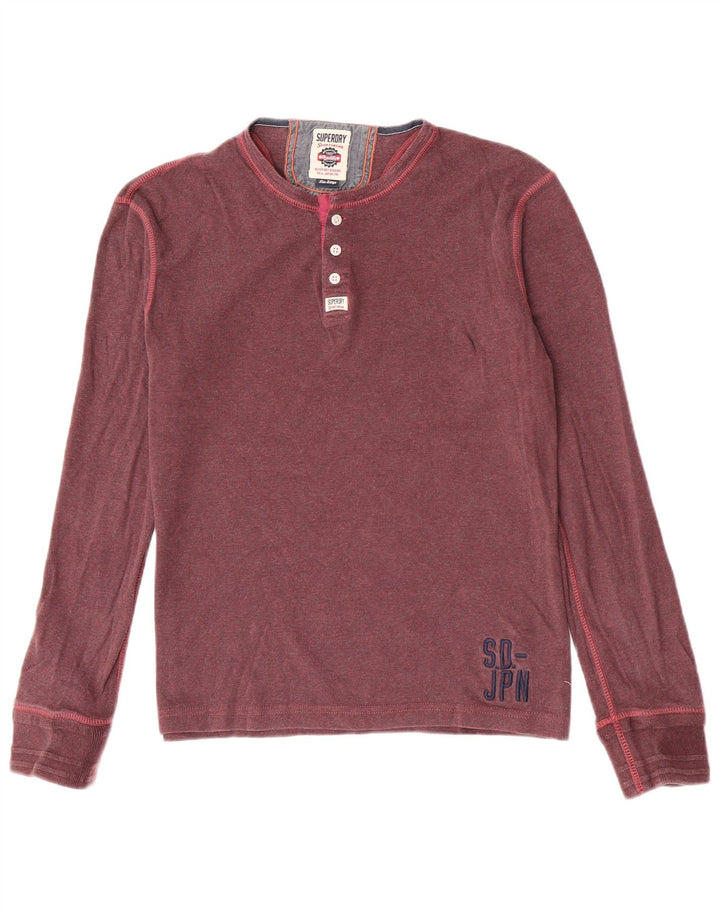 Superdry Mens Slim Fit Top Long Sleeve Large Maroon Cotton
